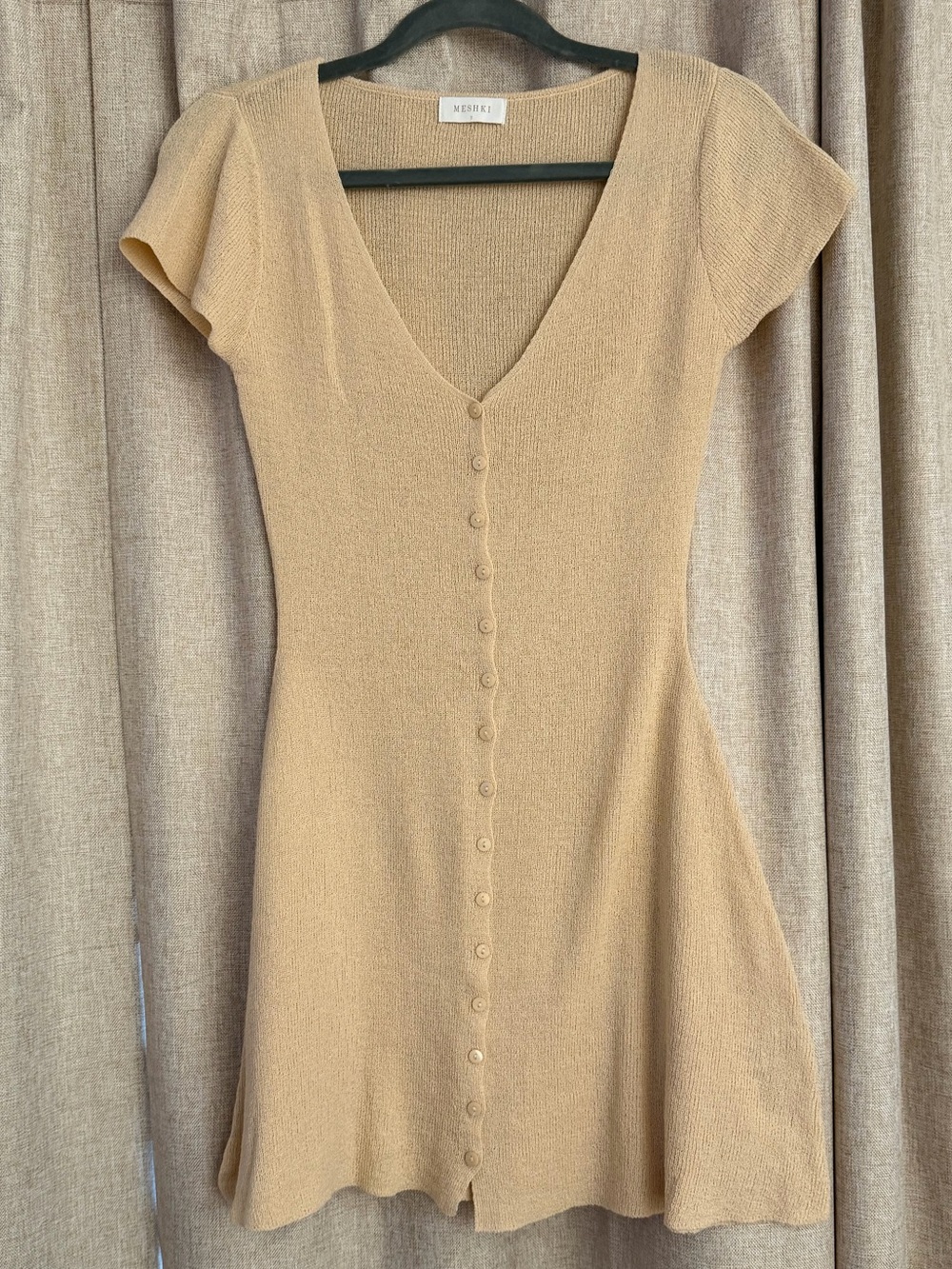 Meshki Cream Ribbed Button-Front Mini Dress - Picture 2 of 6